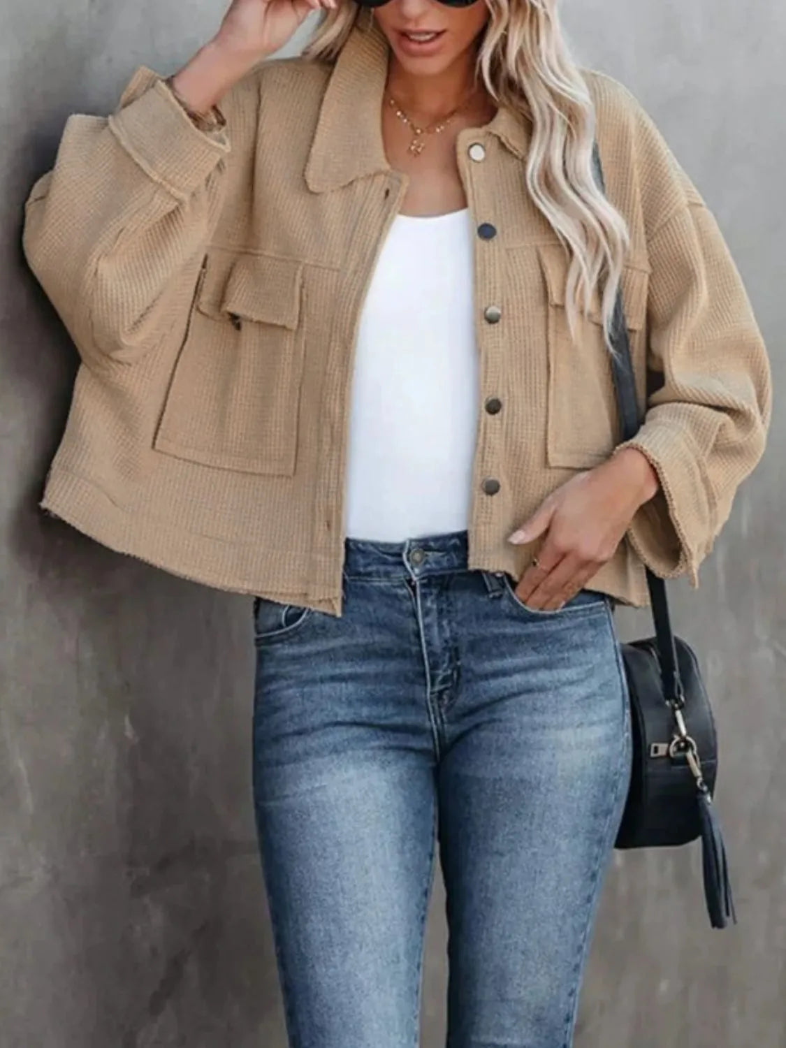 Button Up Long Sleeve Jacket Camel