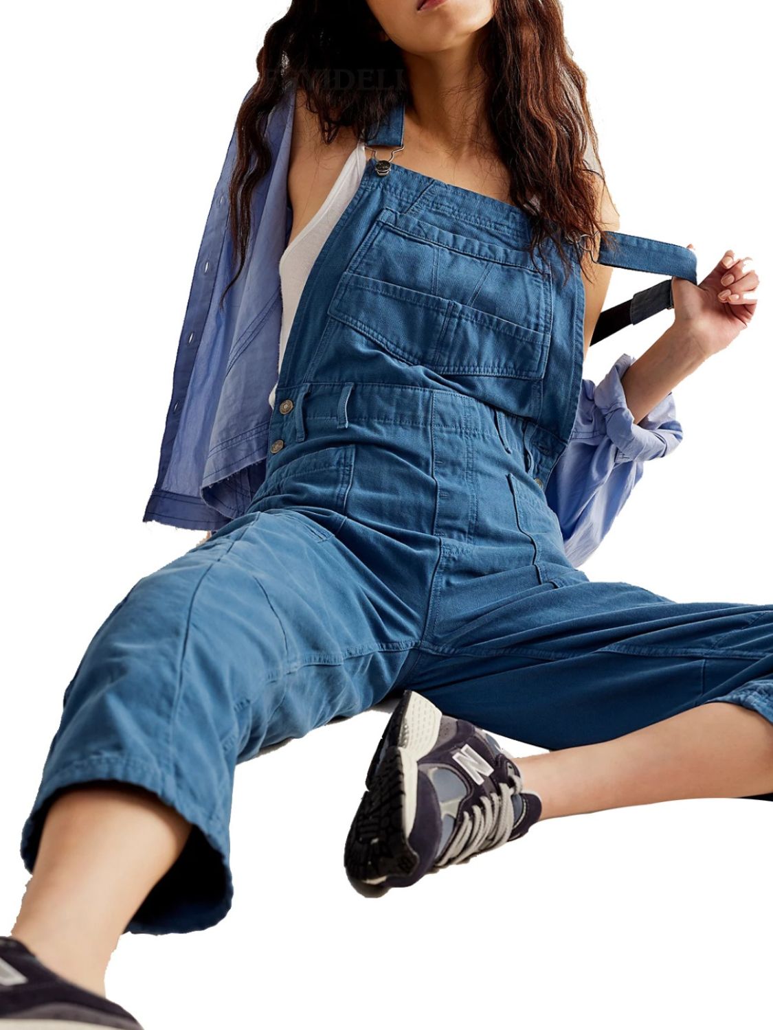 Pocketed Wide Strap Denim Overalls Medium