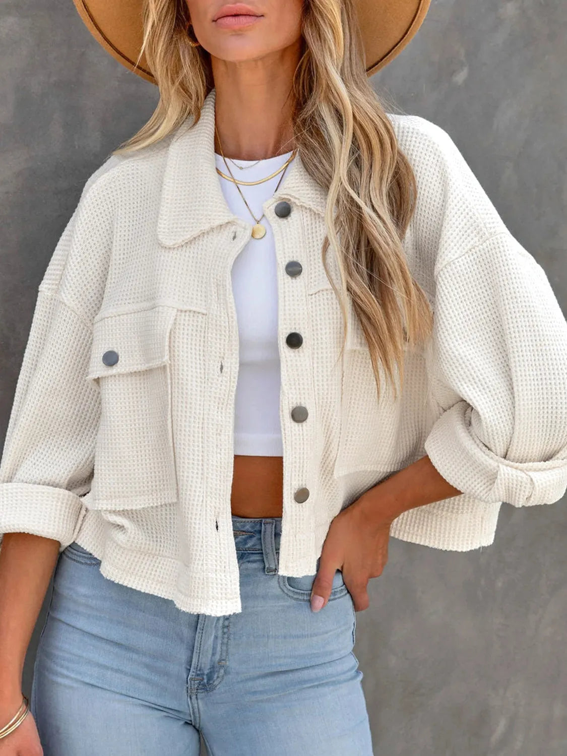 Button Up Long Sleeve Jacket White