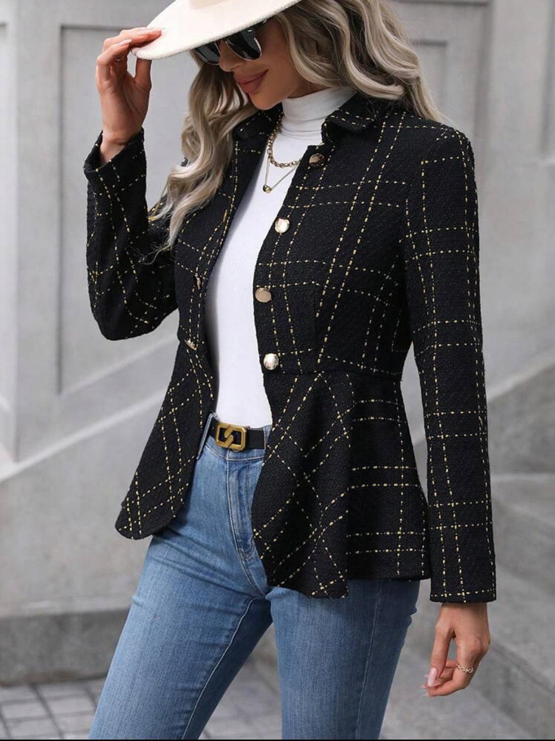 Ruffle Hem Collared Blazer Black