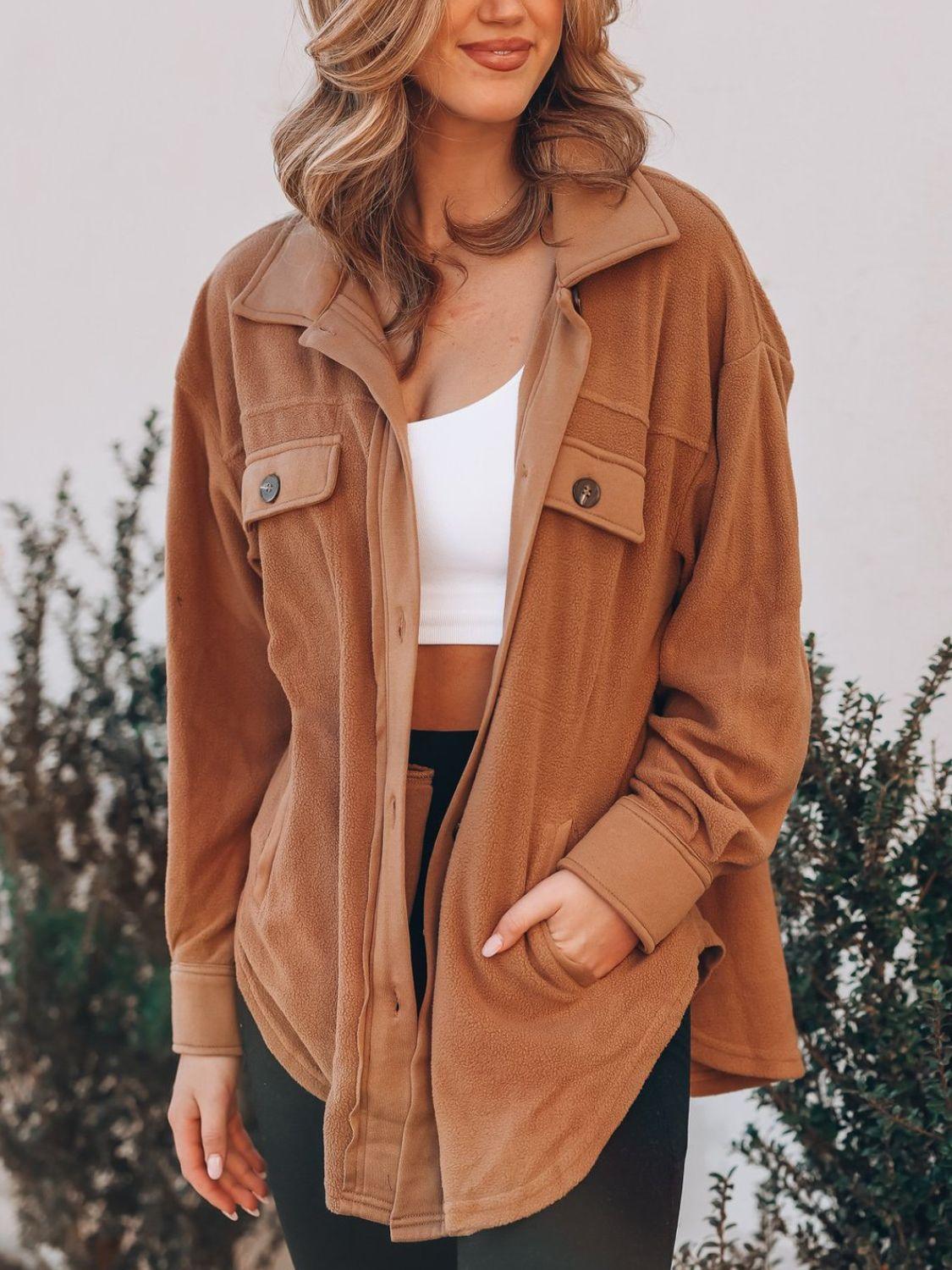 Button Up Long Sleeve Jacket Caramel