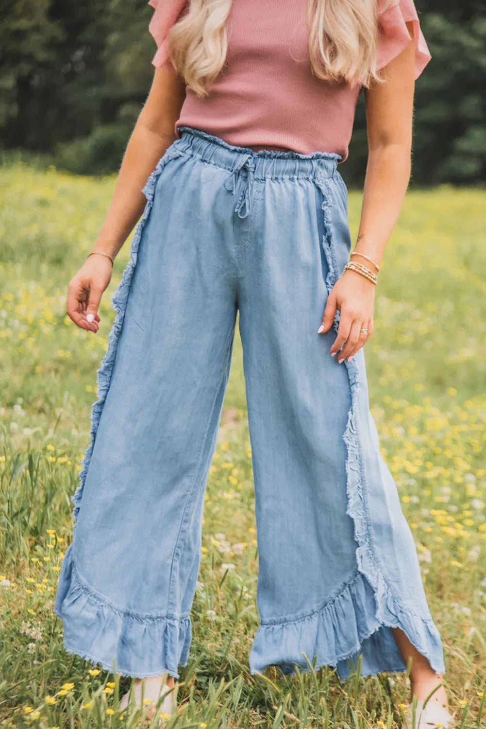 Raw Hem Wide Leg Jeans Light