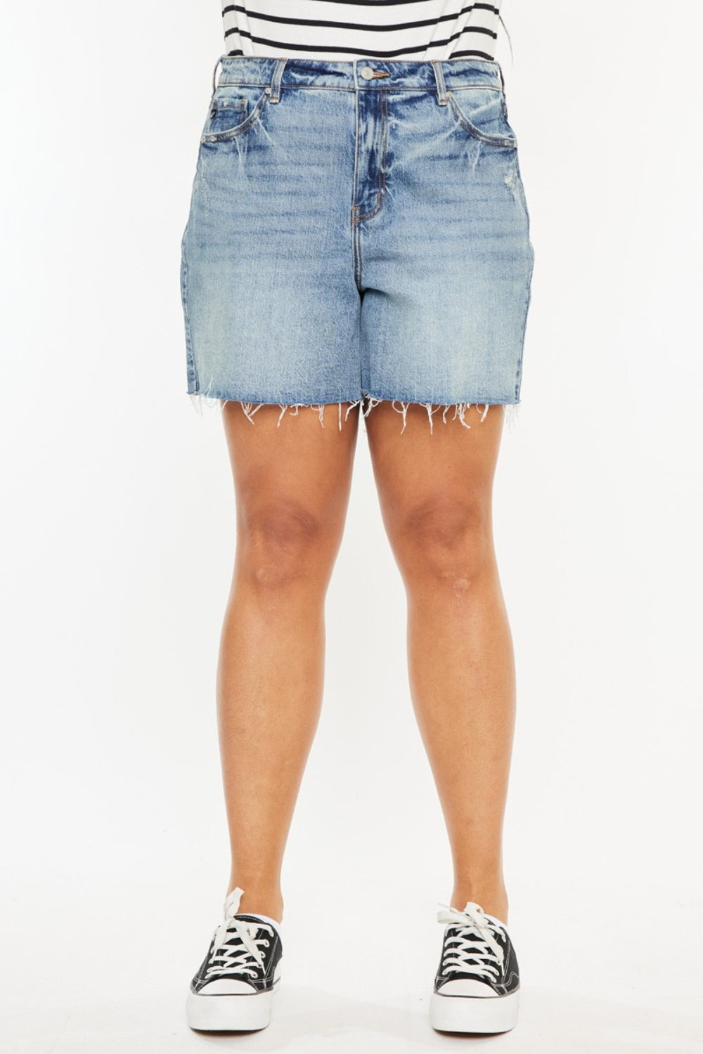 Kancan Full Size Raw Hem High Waist Denim Shorts Medium