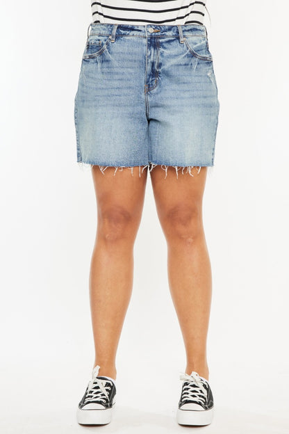 Kancan Full Size Raw Hem High Waist Denim Shorts Medium