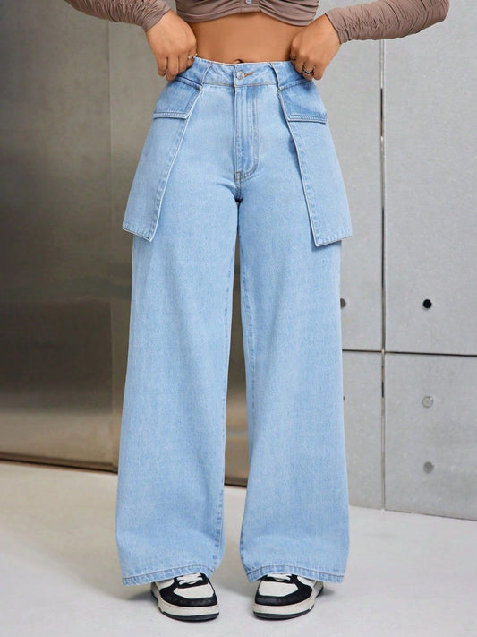 Wide Leg Jeans with Pockets Light