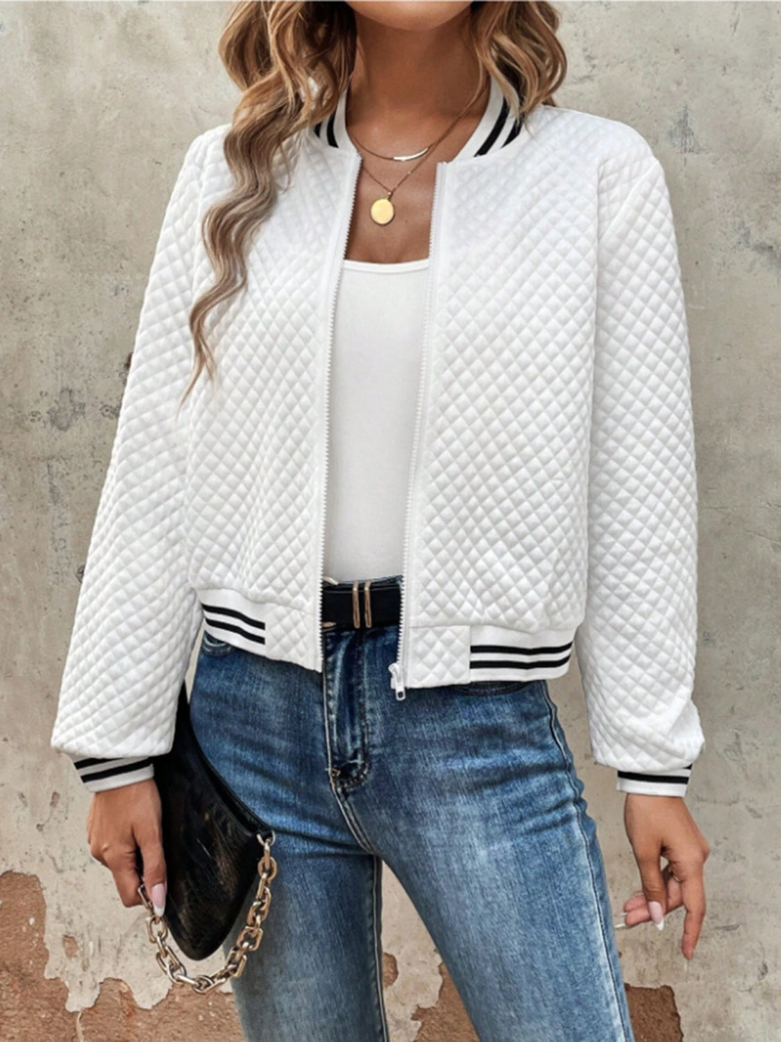 Zip Up Long Sleeve Jacket White