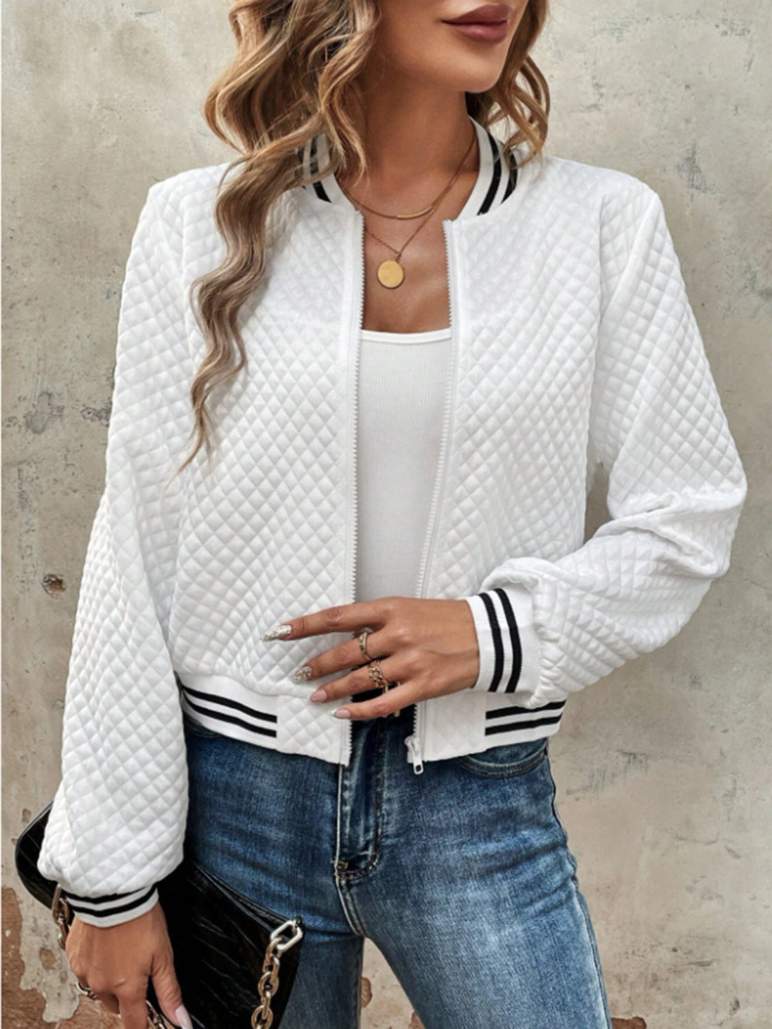 Zip Up Long Sleeve Jacket White