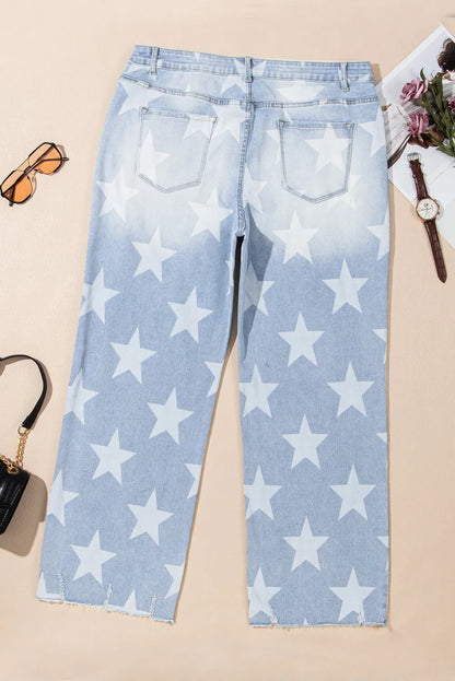 Plus Size Star Straight Leg Jeans with Pockets Light