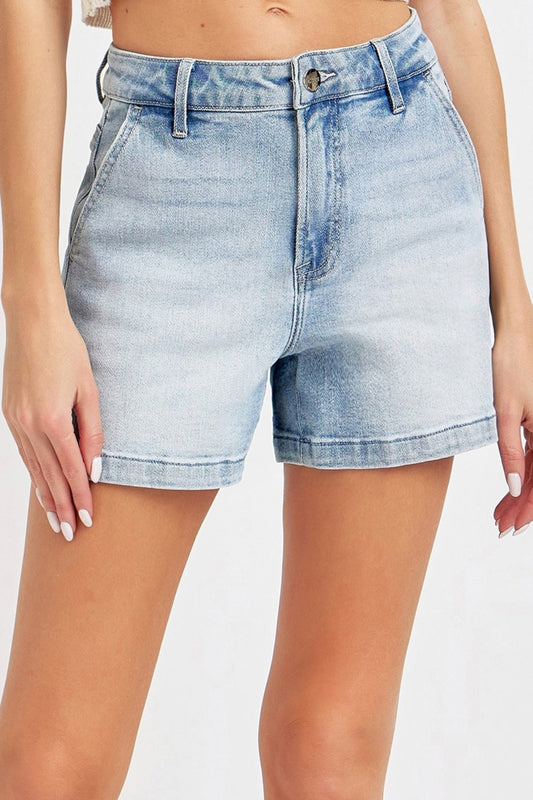 Risen Full Size High Rise Denim Shorts Light