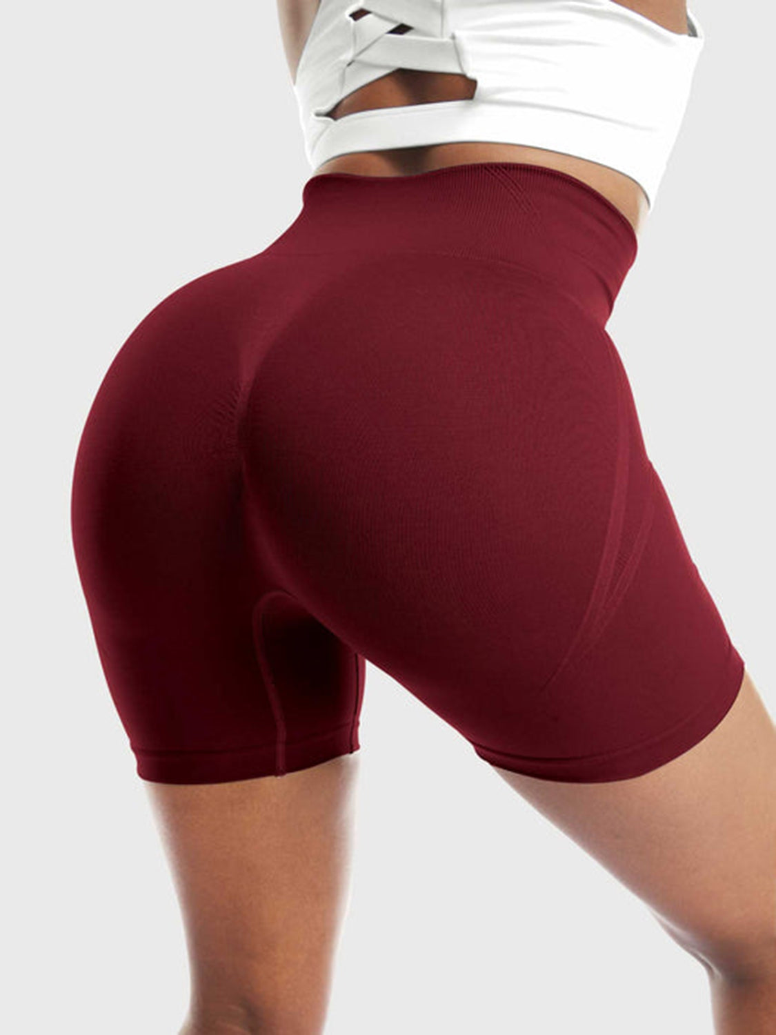 High Waist Active Shorts Burgundy