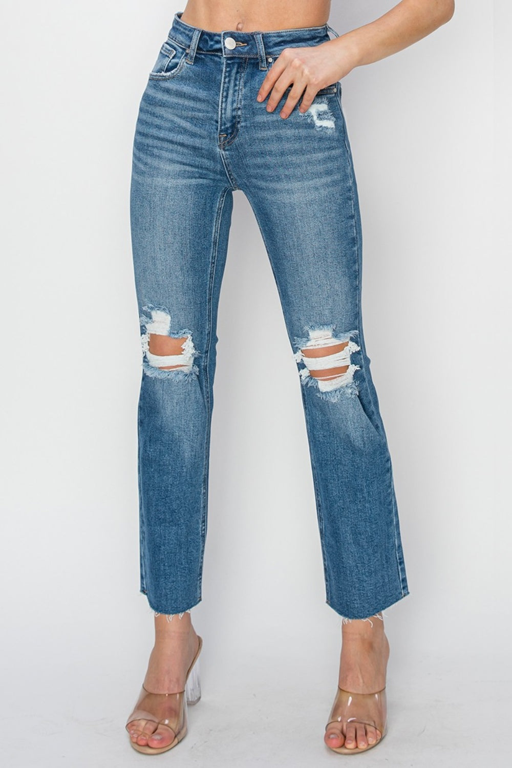 RISEN High Rise Distressed Ankle Jeans Medium