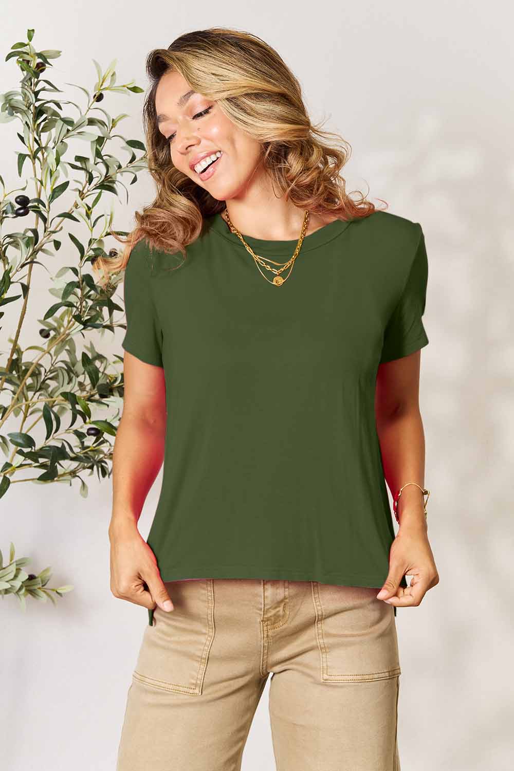 Basic Bae Full Size Round Neck Short Sleeve T-Shirt Matcha Green