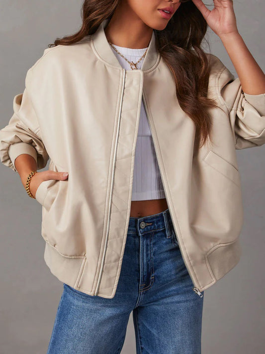 Zip Up Long Sleeve Jacket Beige