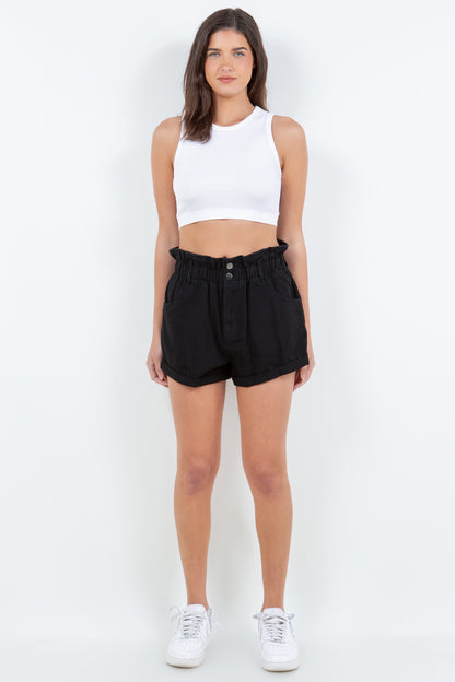 American Bazi High Waist Paper Bag Shorts Black