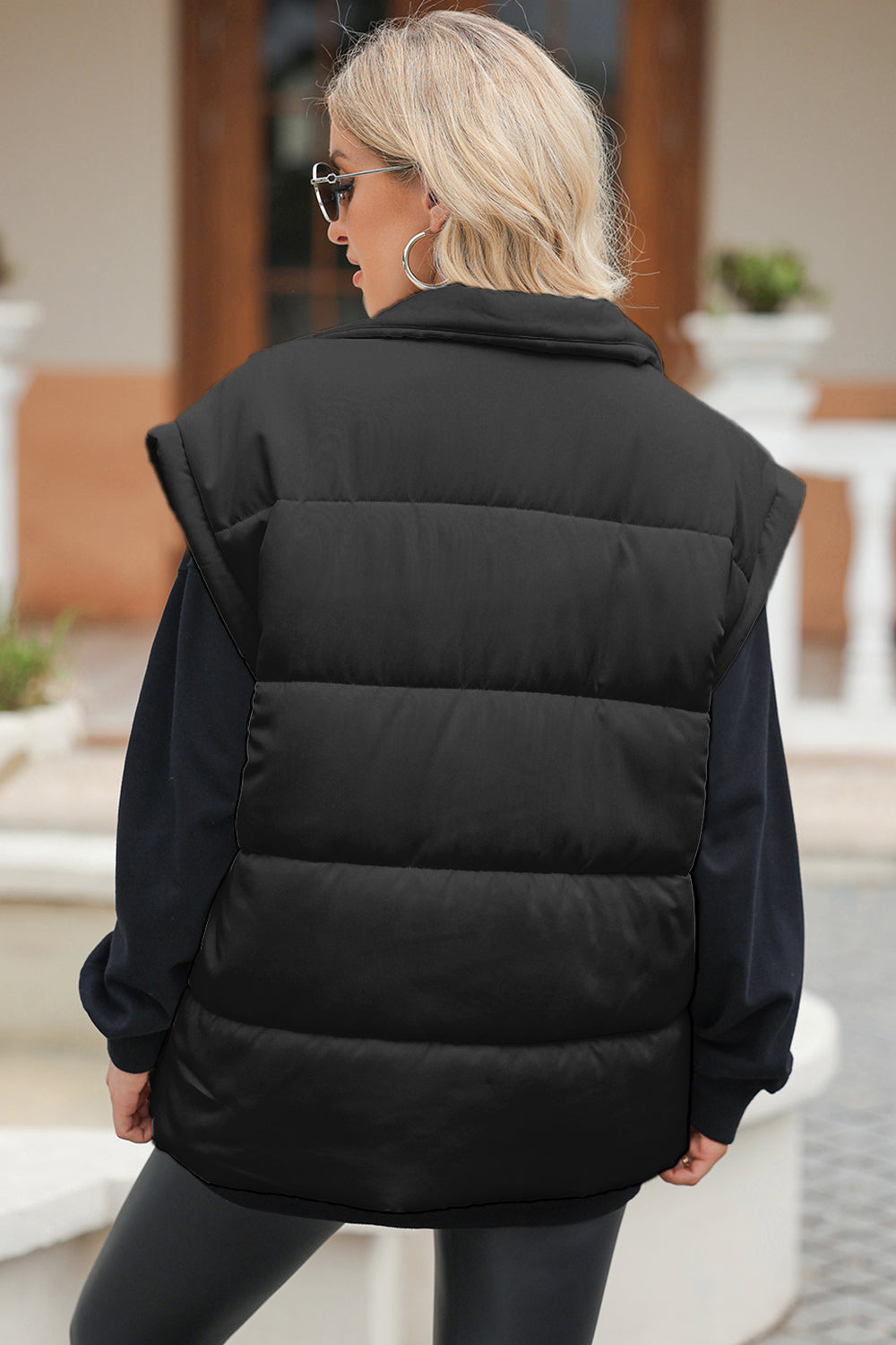 Pocketed Zip Up Vest Coat Black