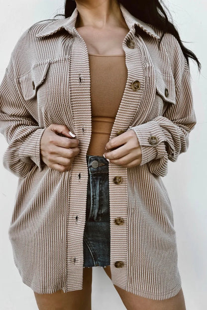 Plus Size Button Up Long Sleeve Jacket Mocha