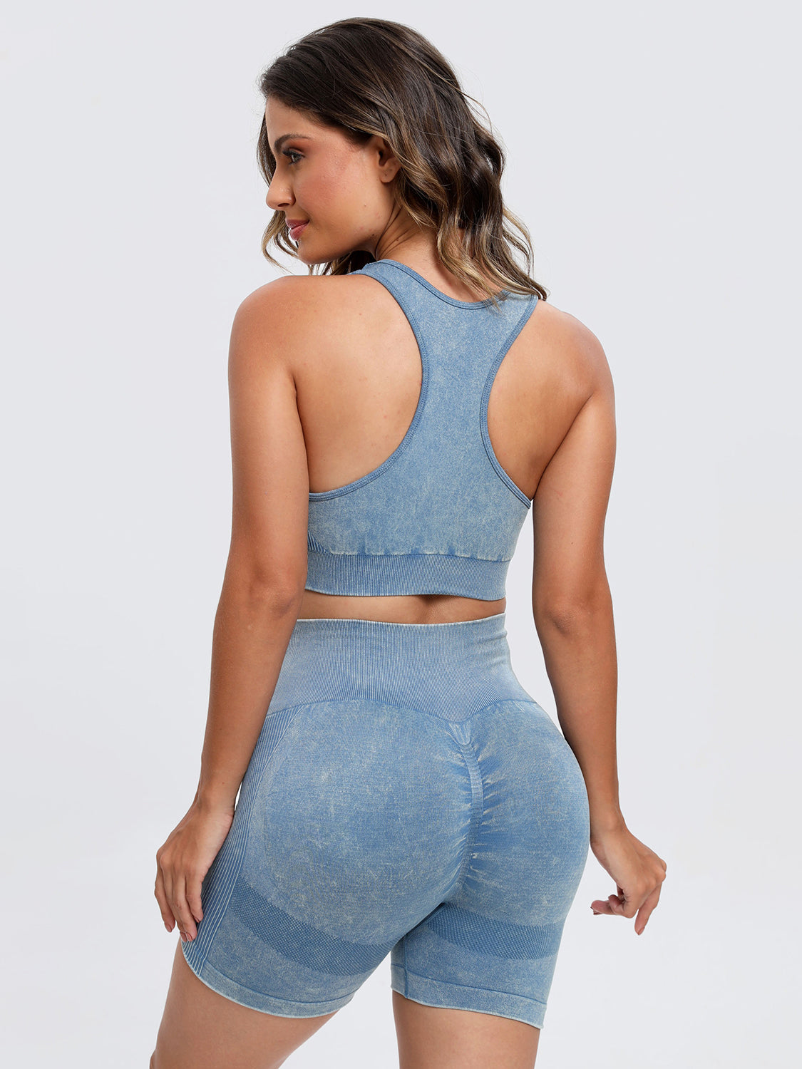 Scoop Neck Wide Strap Top and Shorts Active Set Light Blue