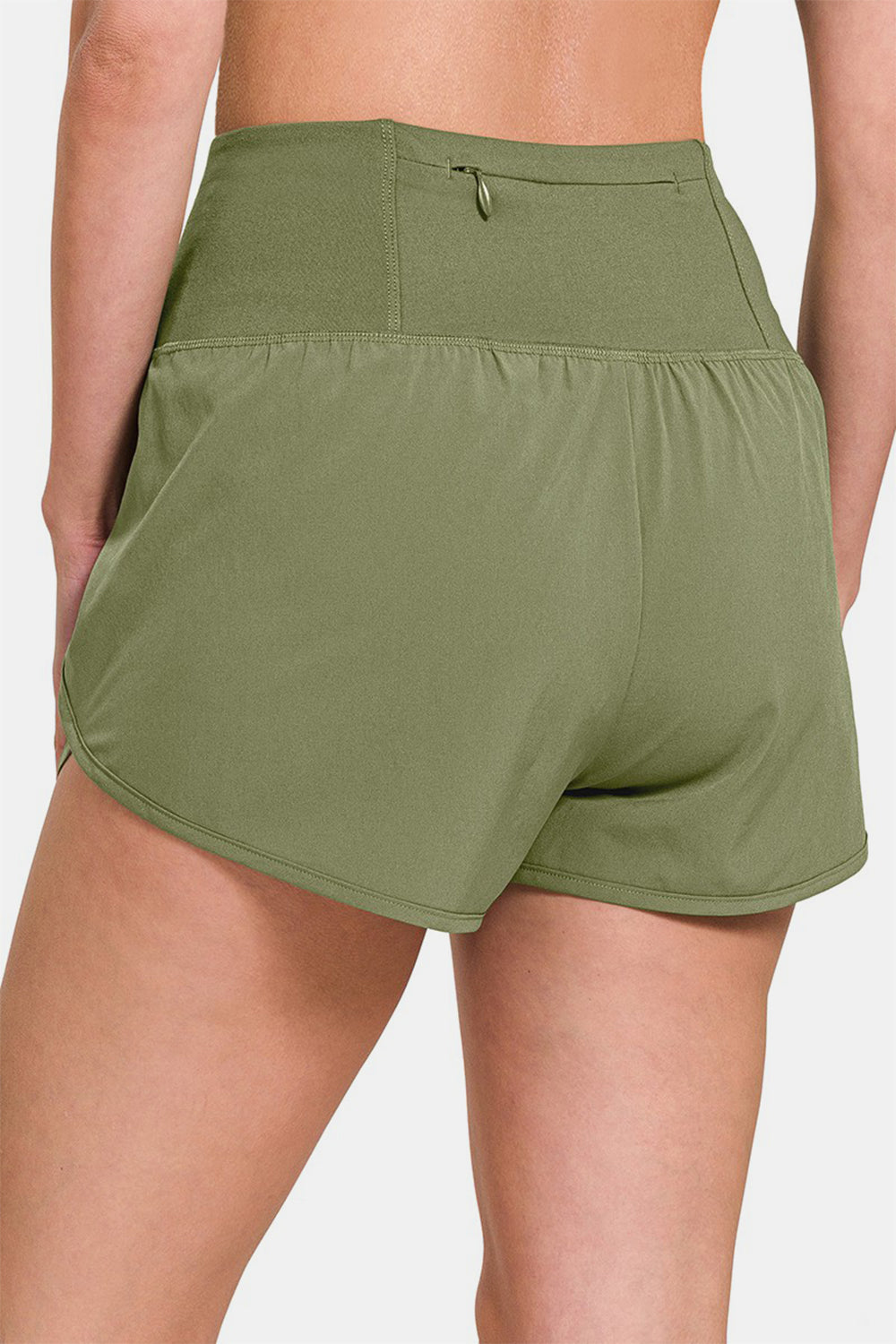 Zenana High-Waisted Zippered Back Pocket Active Shorts Lt Olive