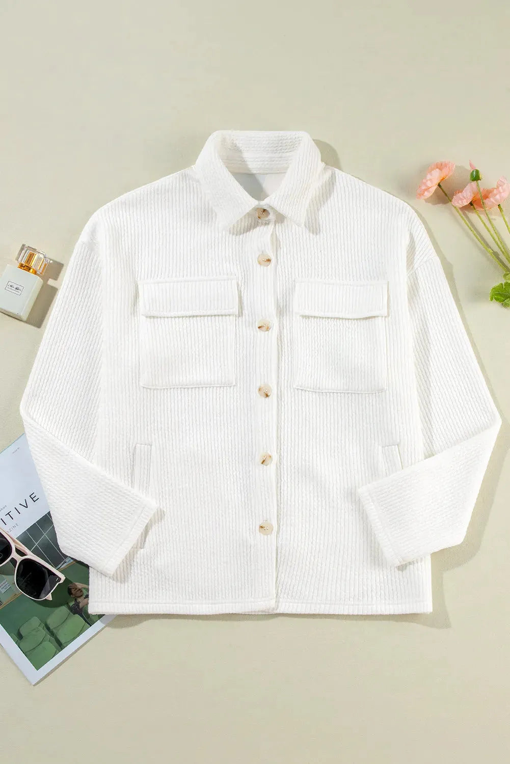 Button Up Long Sleeve Shacket White