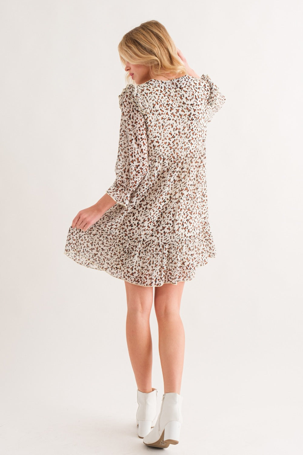 And The Why Leopard Ruffle Hem Woven Mini Dress Ivory