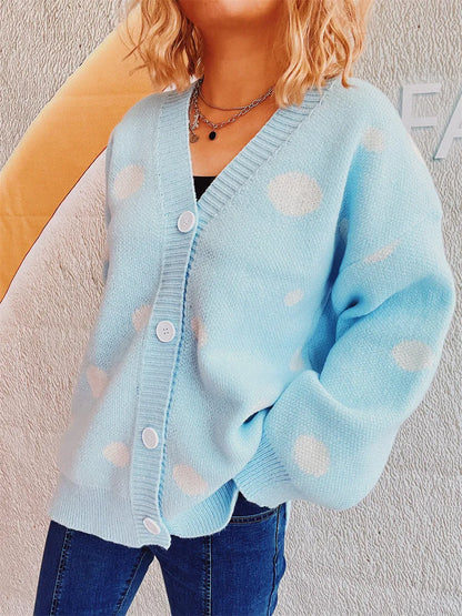 Polka Dot Button Up Cardigan Pastel Blue One Size