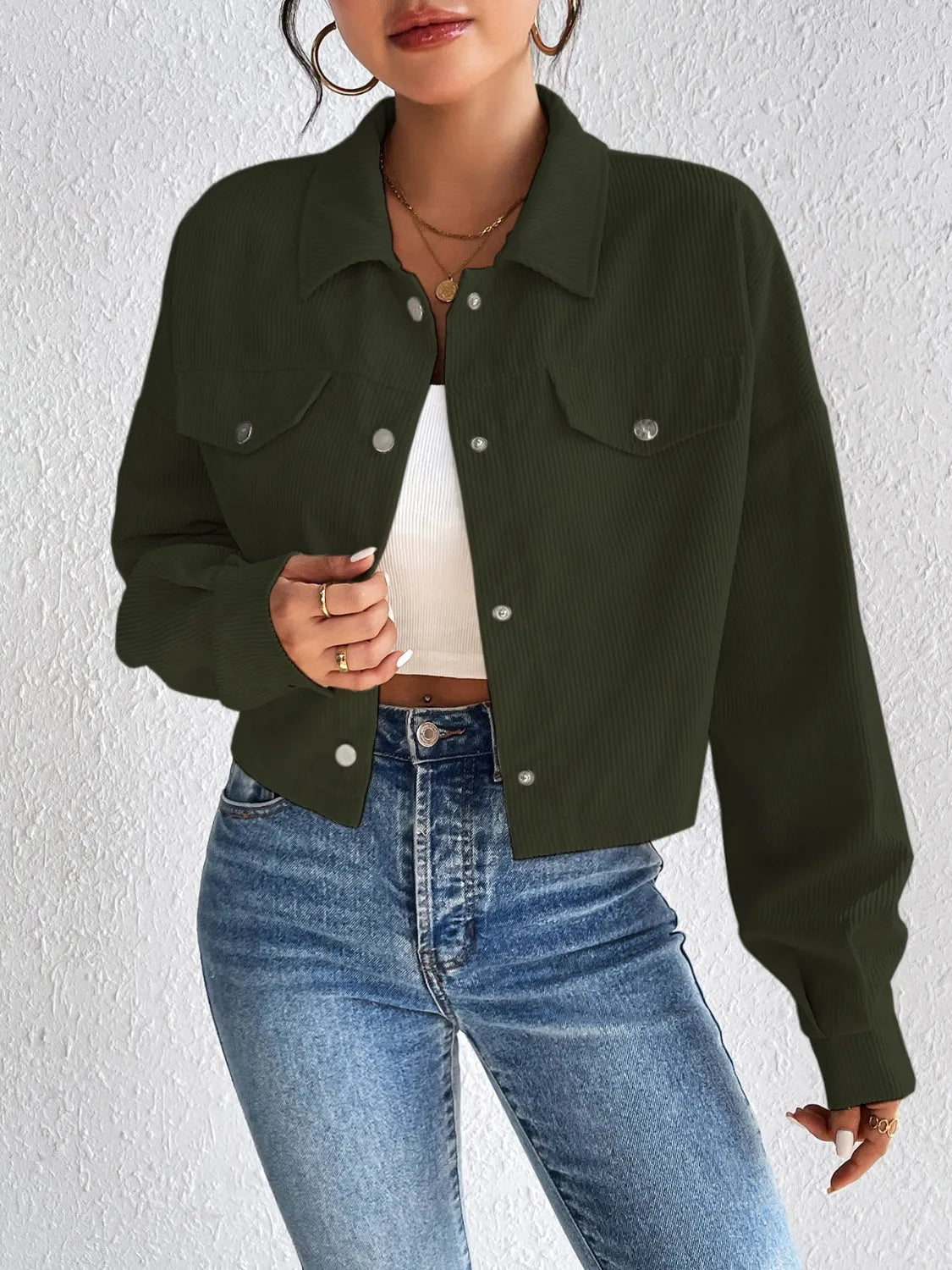 Snap Down Long Sleeve Jacket Army Green