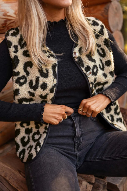 Leopard Button Up Vest Coat Leopard