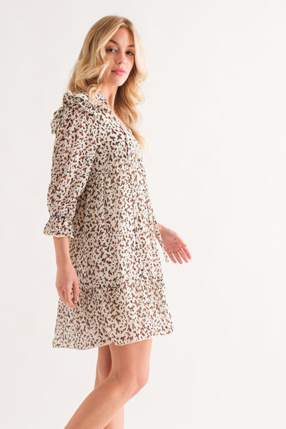 And The Why Leopard Ruffle Hem Woven Mini Dress Ivory