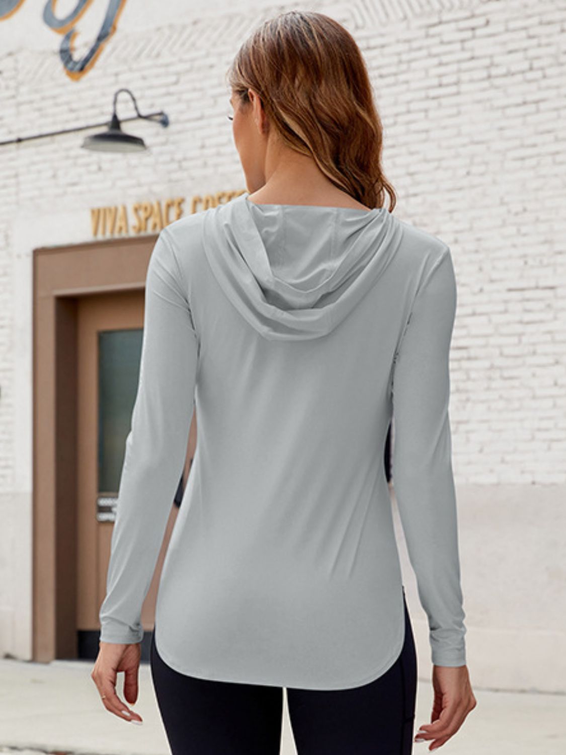 Long Sleeve Hooded Active Top Gray