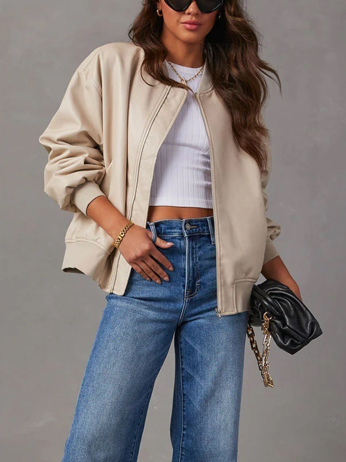 Zip Up Long Sleeve Jacket Beige