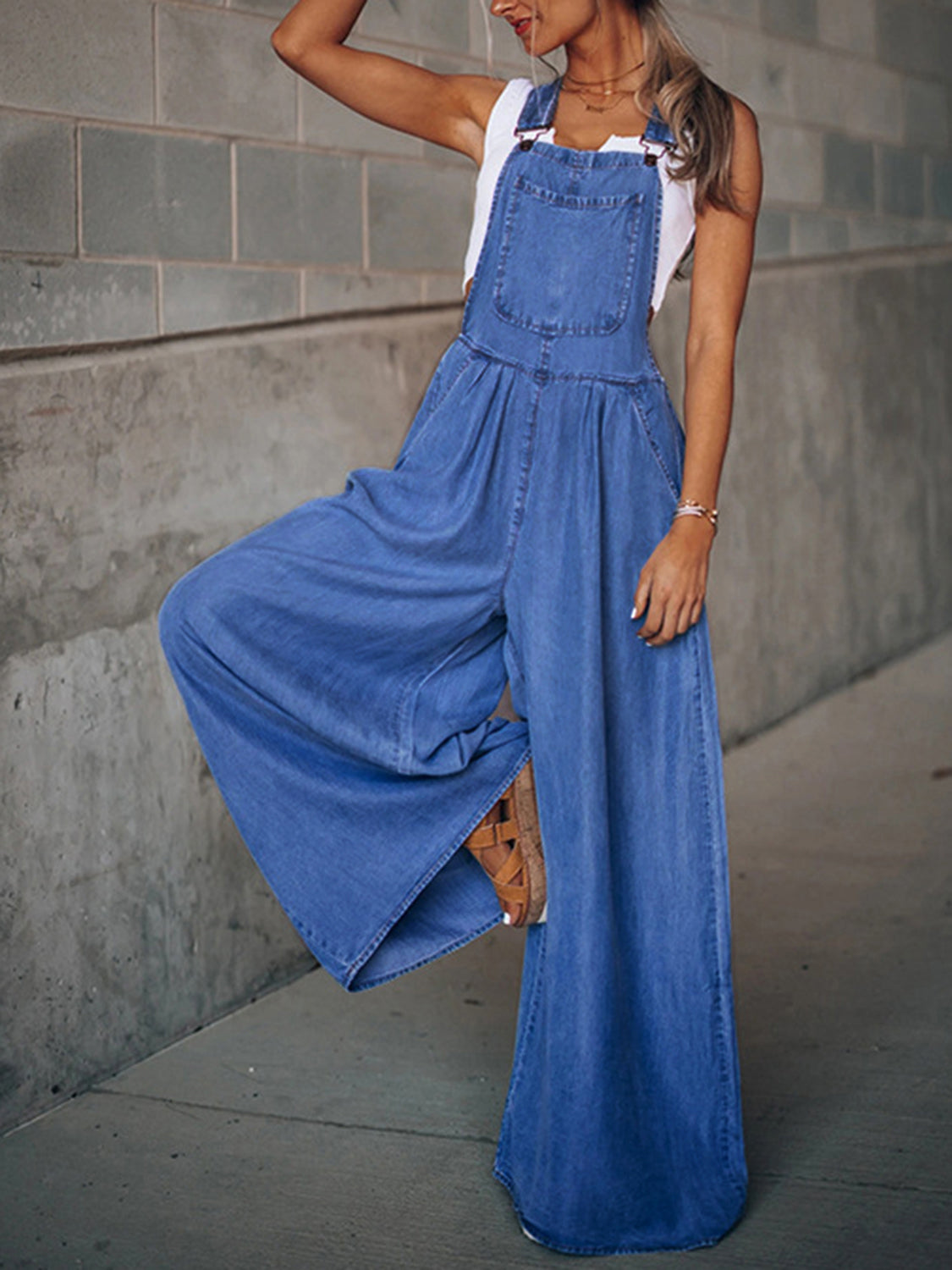 Wide Leg Denim Overalls Medium