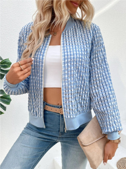 Zip Up Long Sleeve Jacket Light Blue