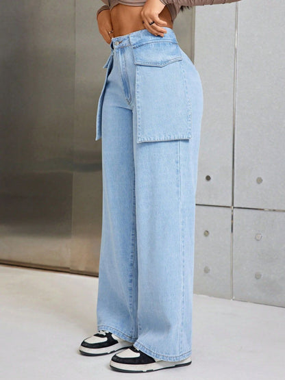 Wide Leg Jeans with Pockets Light