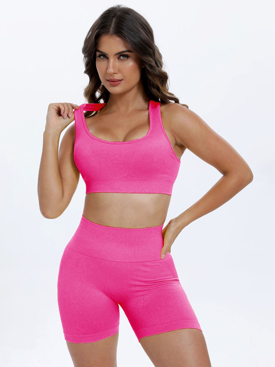 Scoop Neck Wide Strap Top and Shorts Active Set Hot Pink