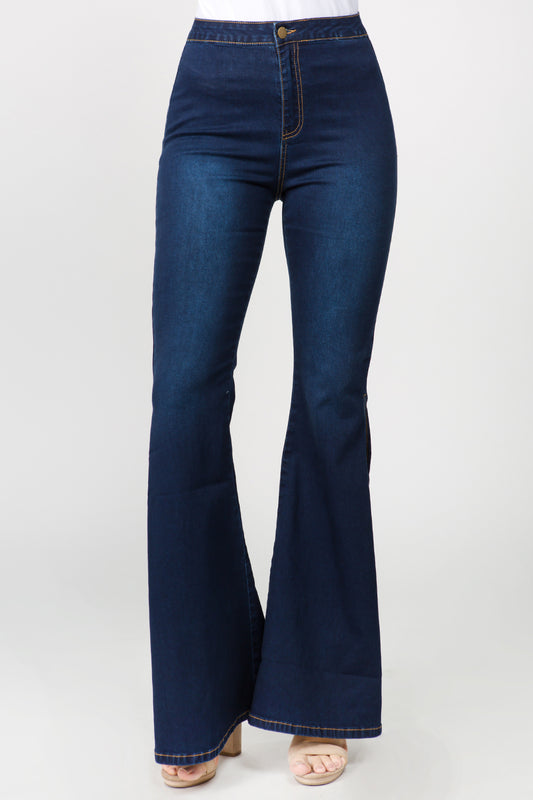 American Bazi Side Slit Flare Jeans DK Blue