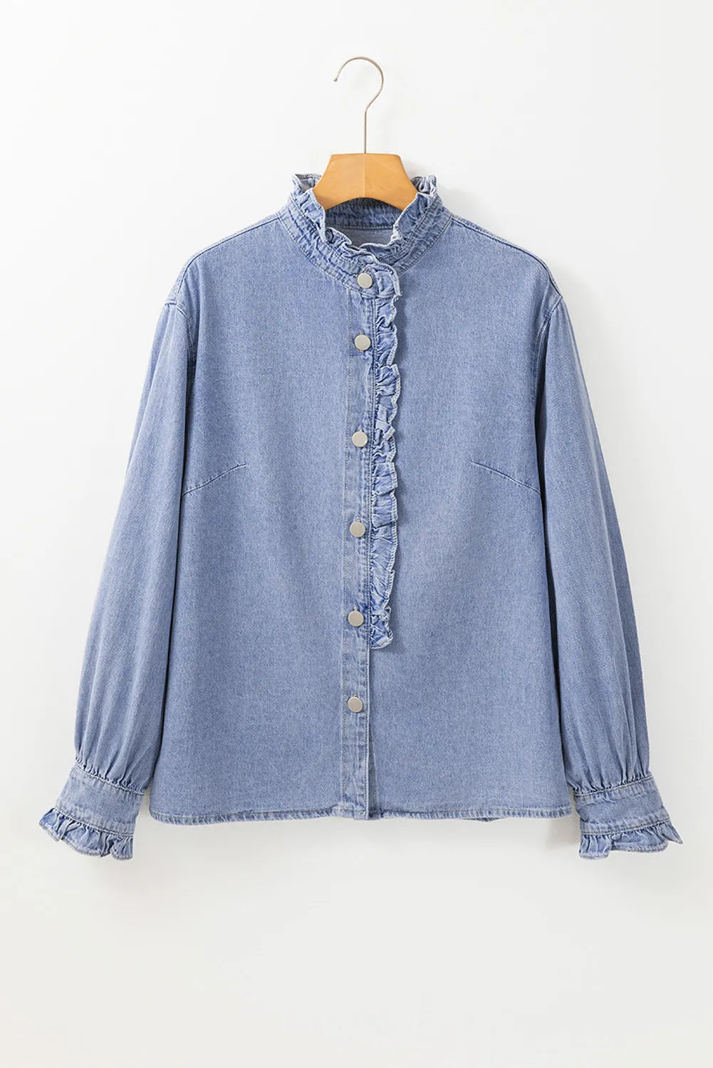 Frill Button Up Long Sleeve Denim Top Medium