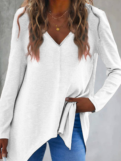 Full Size V-Neck Long Sleeve T-Shirt White