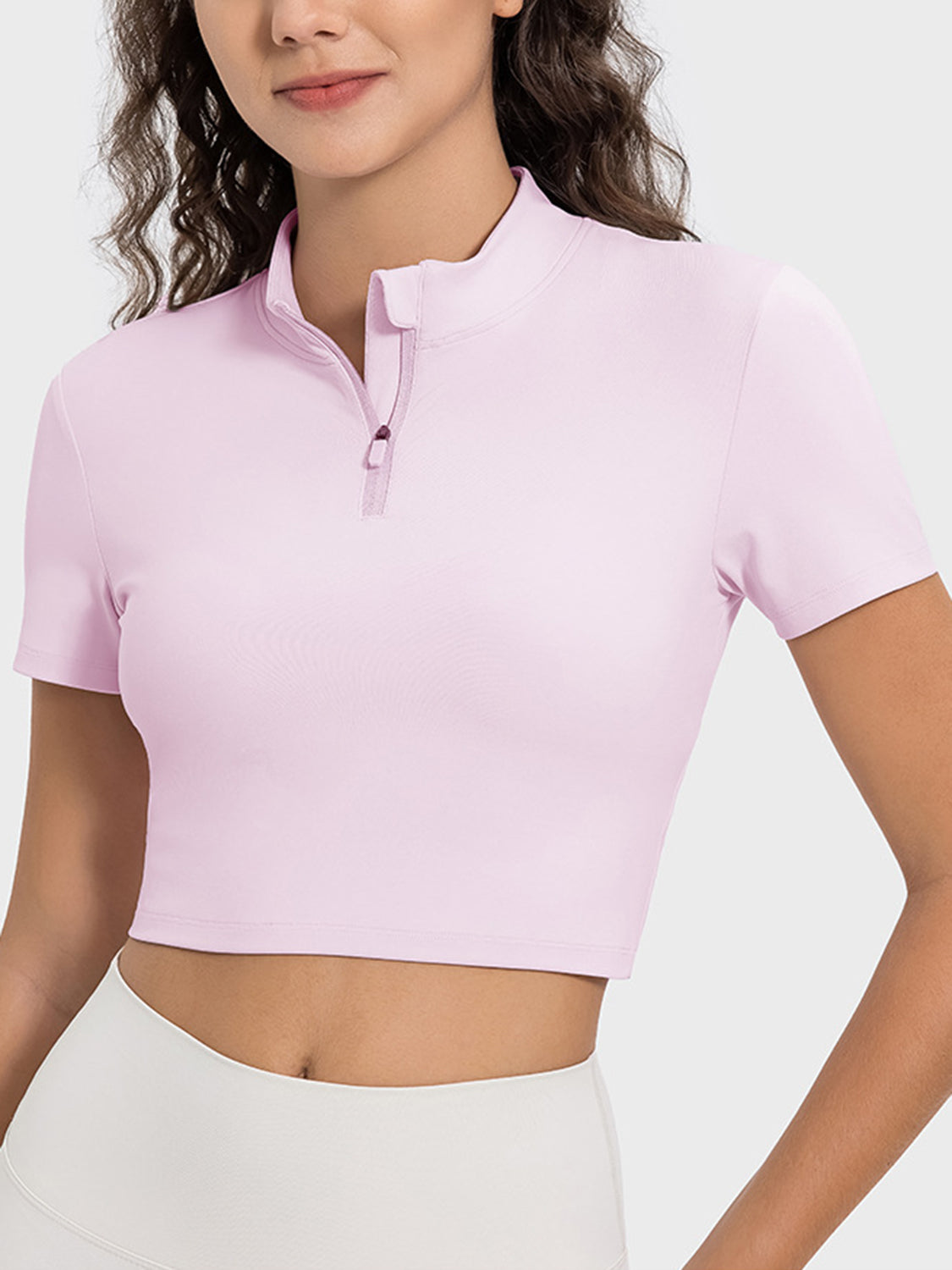 Millennia Quarter Zip Short Sleeve Active T-Shirt Blush Pink