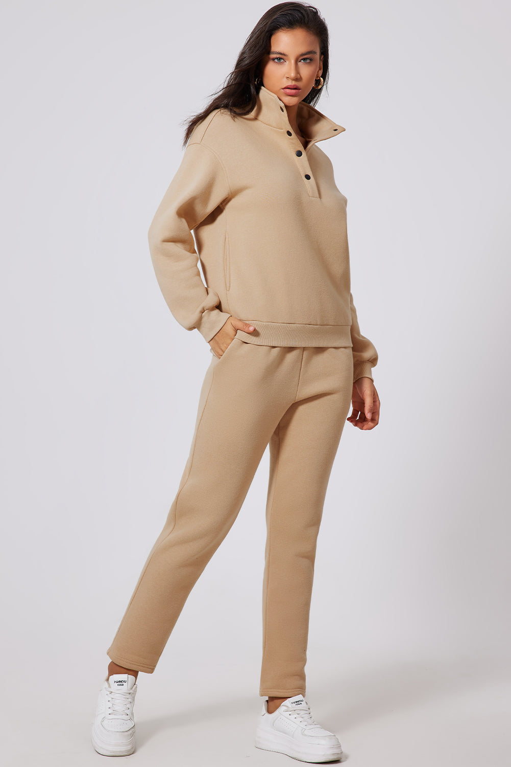 Half Snap Turtleneck Top and Pants Active Set Dust Storm