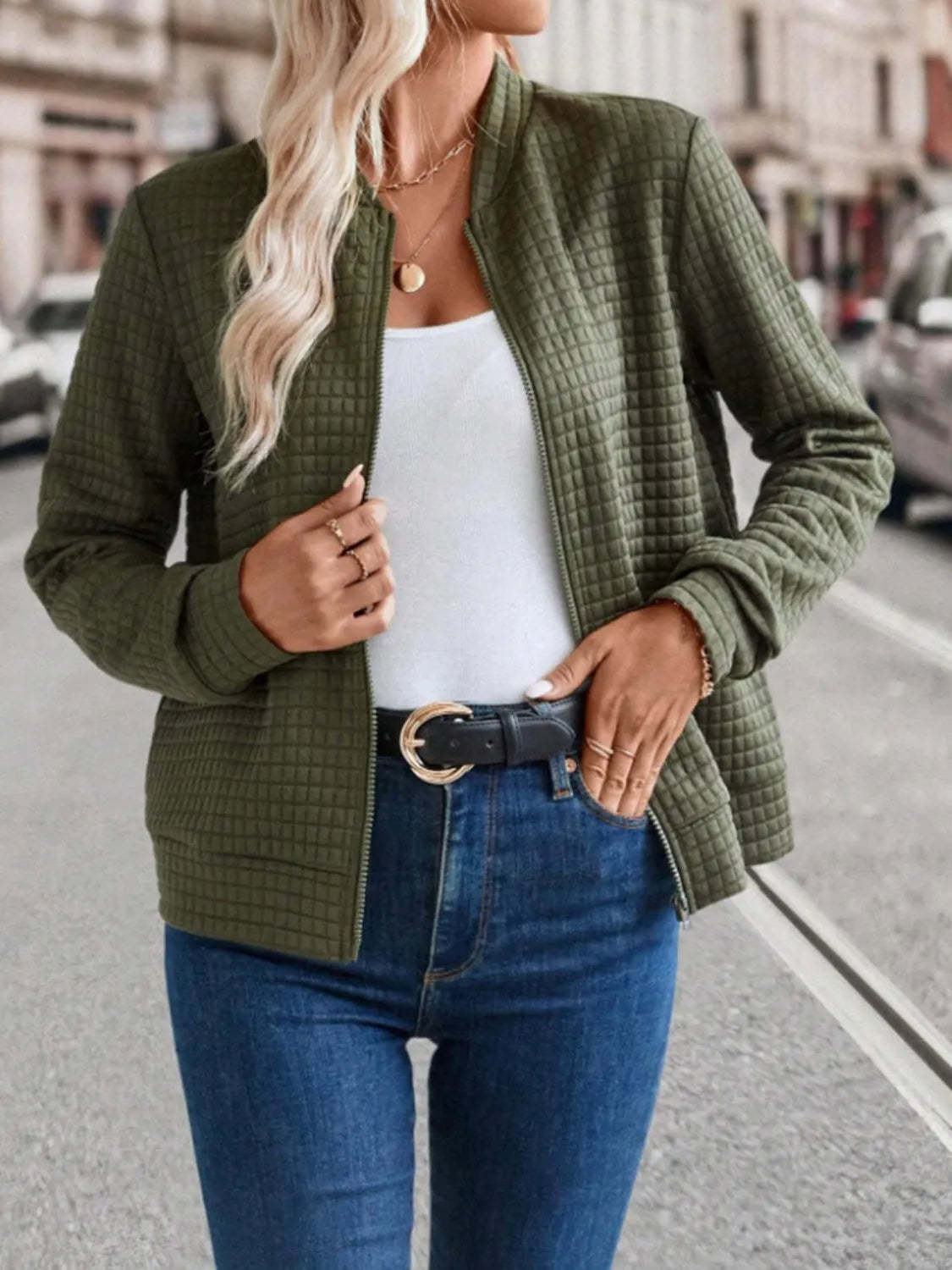 Zip Up Long Sleeve Jacket Army Green