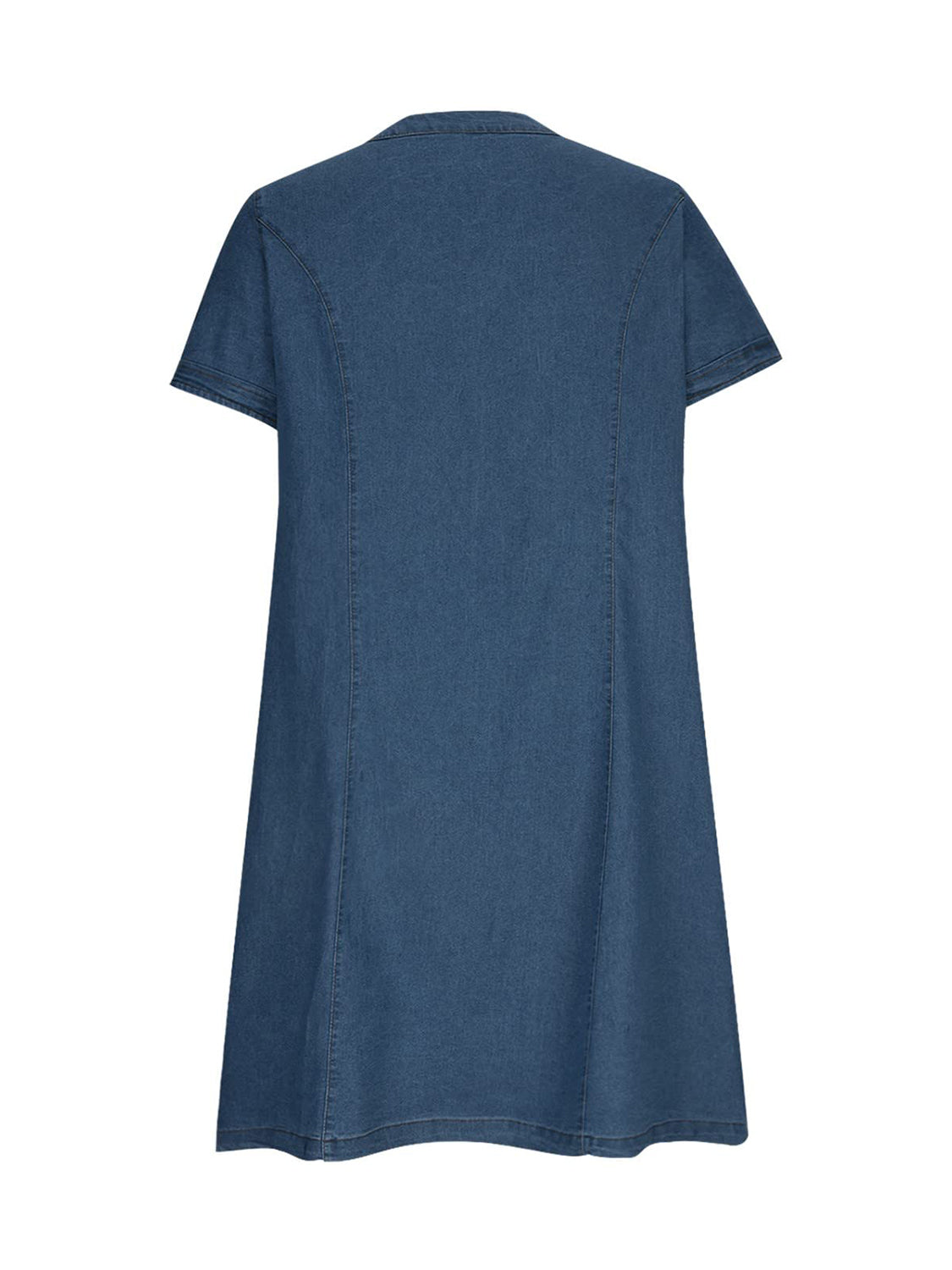 Full Size Notched Short Sleeve Denim Dress Dusty Blue