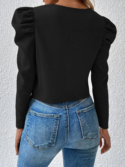 Zip Up Puff Sleeve Jacket Black