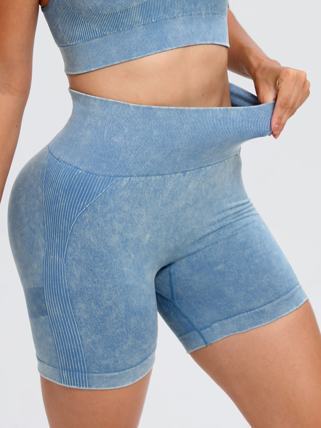 Washed High Waist Active Shorts Light Blue