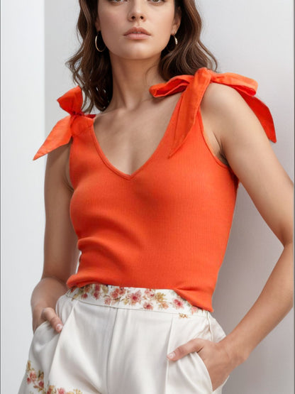 V-Neck Tie Shoulder Tank Orange