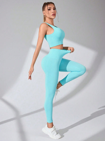 Scoop Neck Wide Strap Top and Pants Active Set Tiffany Blue