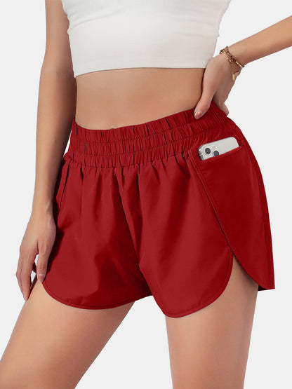 Elastic Waist Active Shorts Deep Red