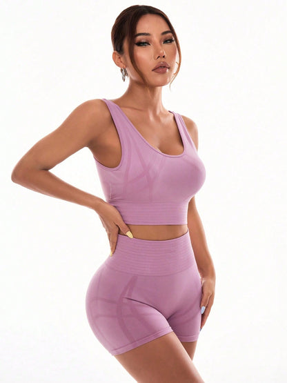 Scoop Neck Wide Strap Top and Shorts Active Set Moonlit Mauve