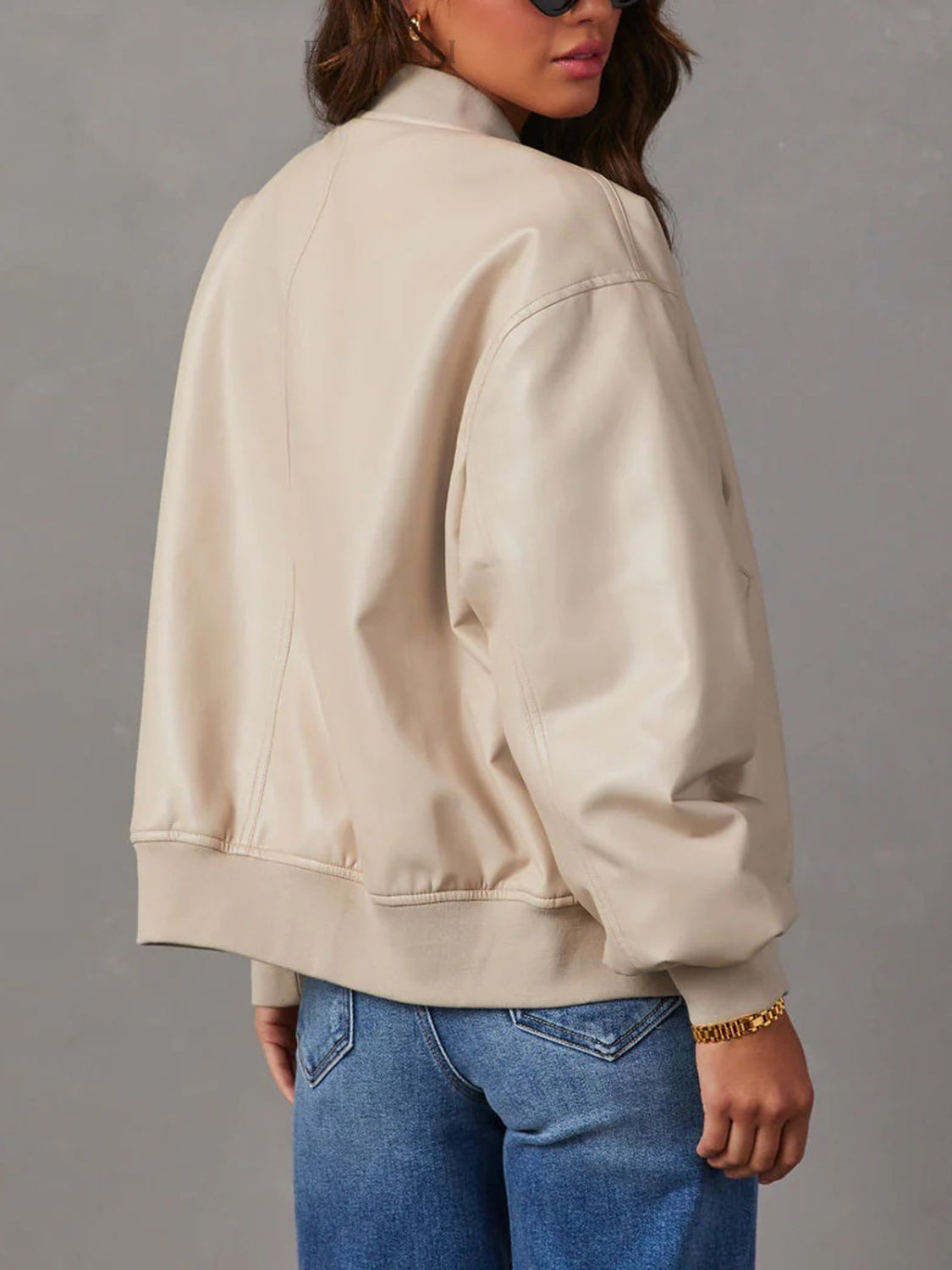 Zip Up Long Sleeve Jacket Beige