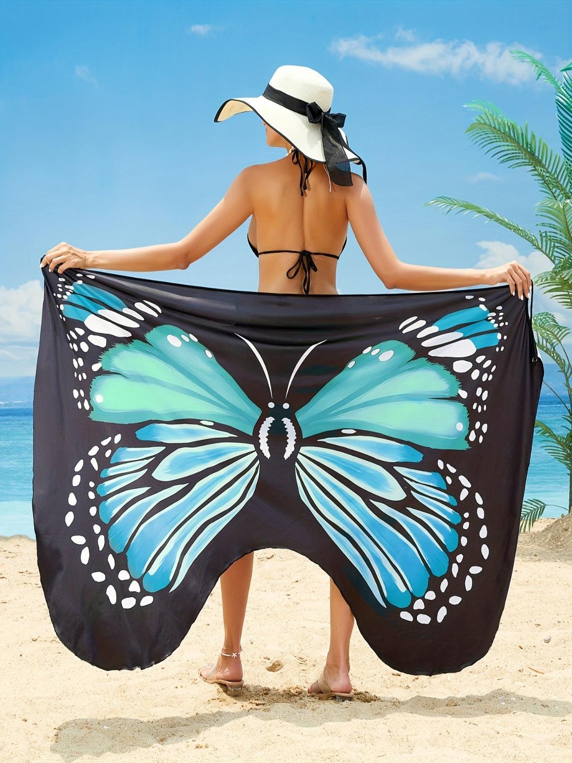 Butterfly Spaghetti Strap Cover Up Teal