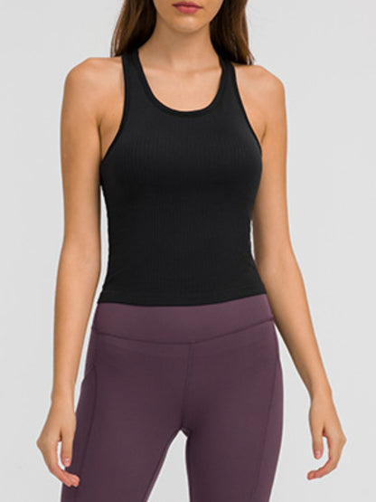 Millennia Round Neck Racerback Active Tank Black